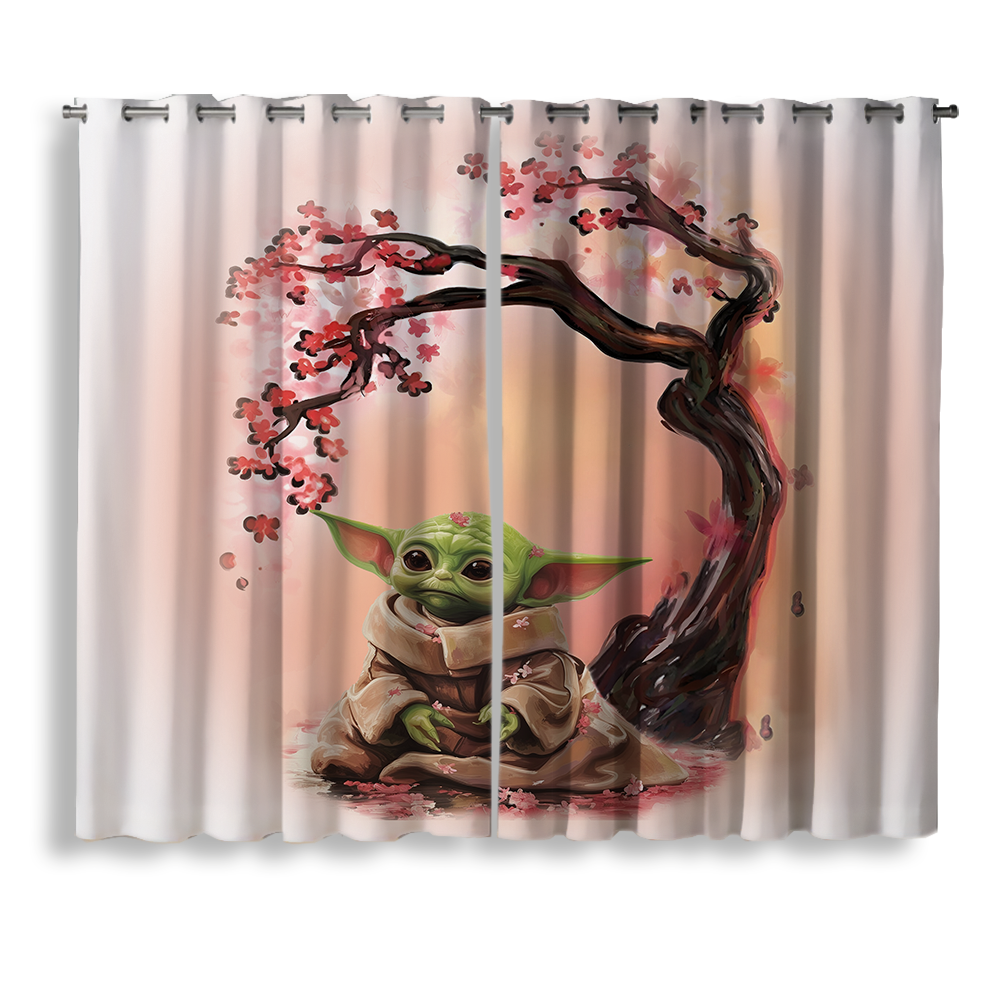 Baby Yoda Cherry Blossom Japan Window Curtain