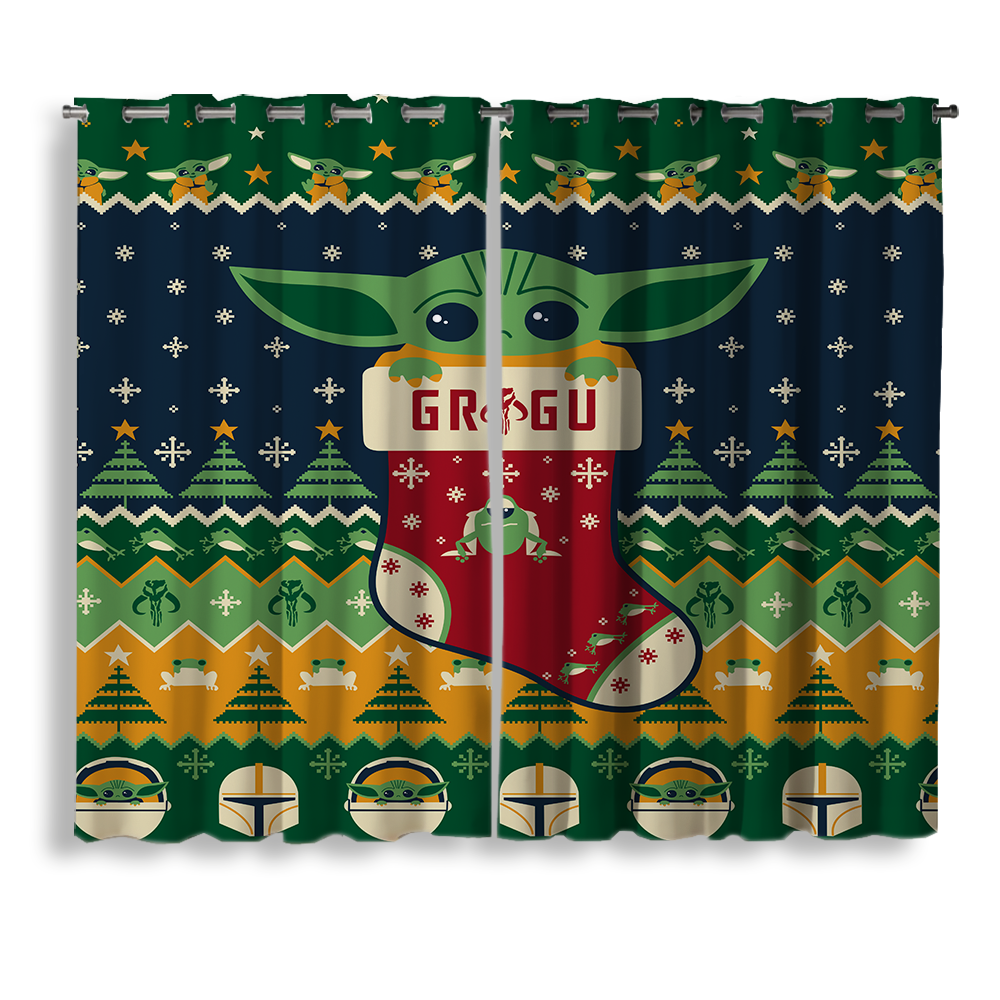 Baby Yoda Christmas Window Curtain