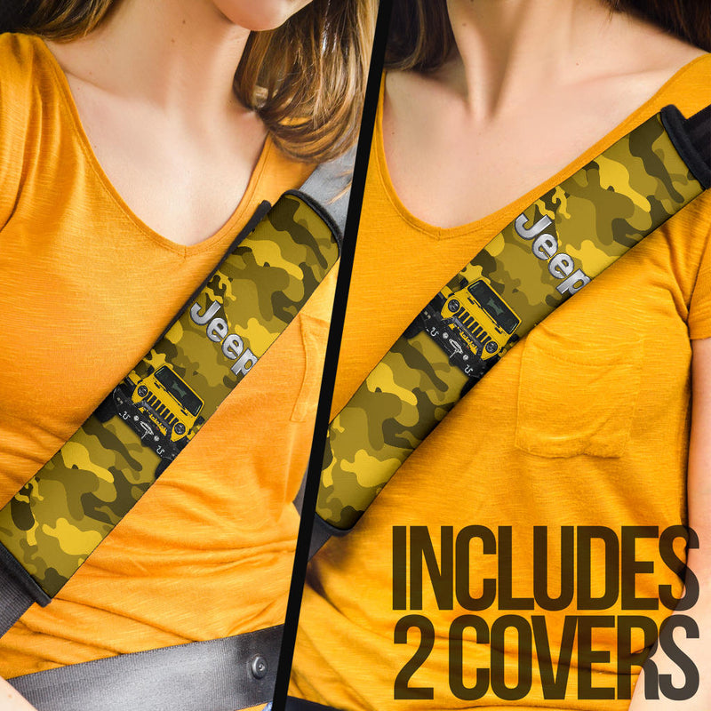 Yellow Jeep Camouflage Car Seat Belt Cover Custom Car Accessories