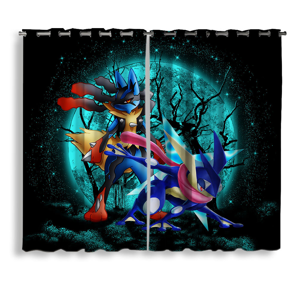 Greninja Satoshi And Mega Lucario Pokemon Moonlight Halloween Window C