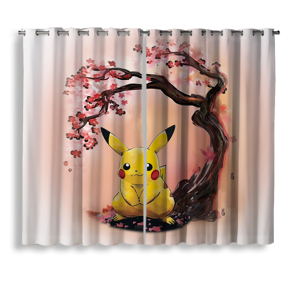 Pikachu Pokemon Cherry Blossom Window Curtain