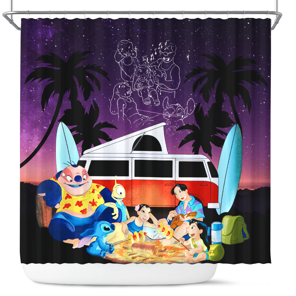 Night Camping Lilo Stitch Shower Curtain