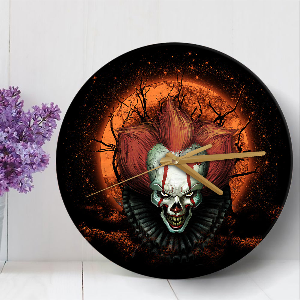 IT Horror Movie Pennywise Moonlight Halloween Wood Wall Clock