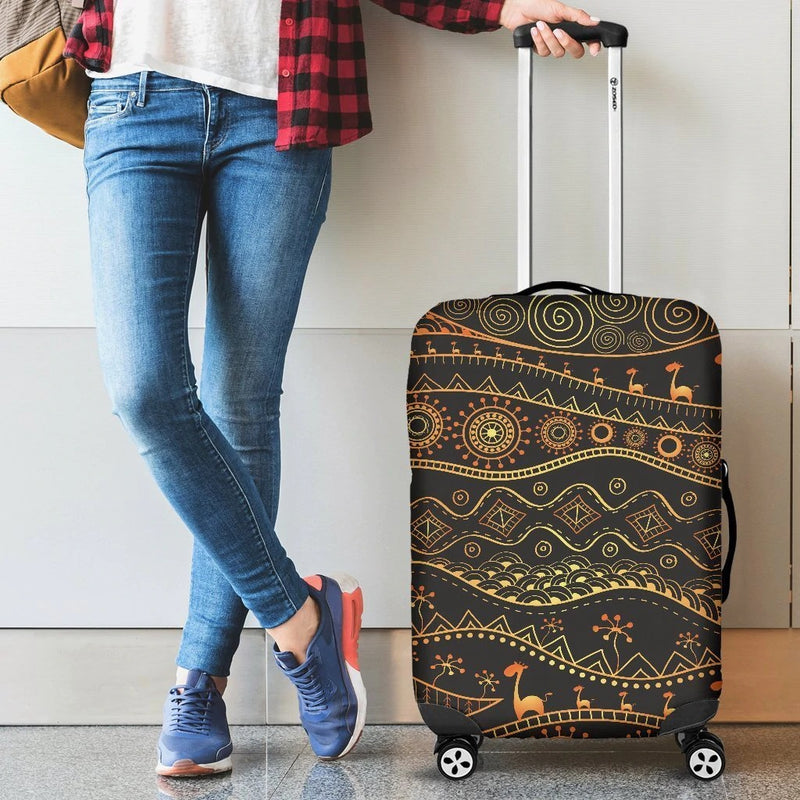Gold African Design Luggage Cover Suitcase Protector Nearkii
