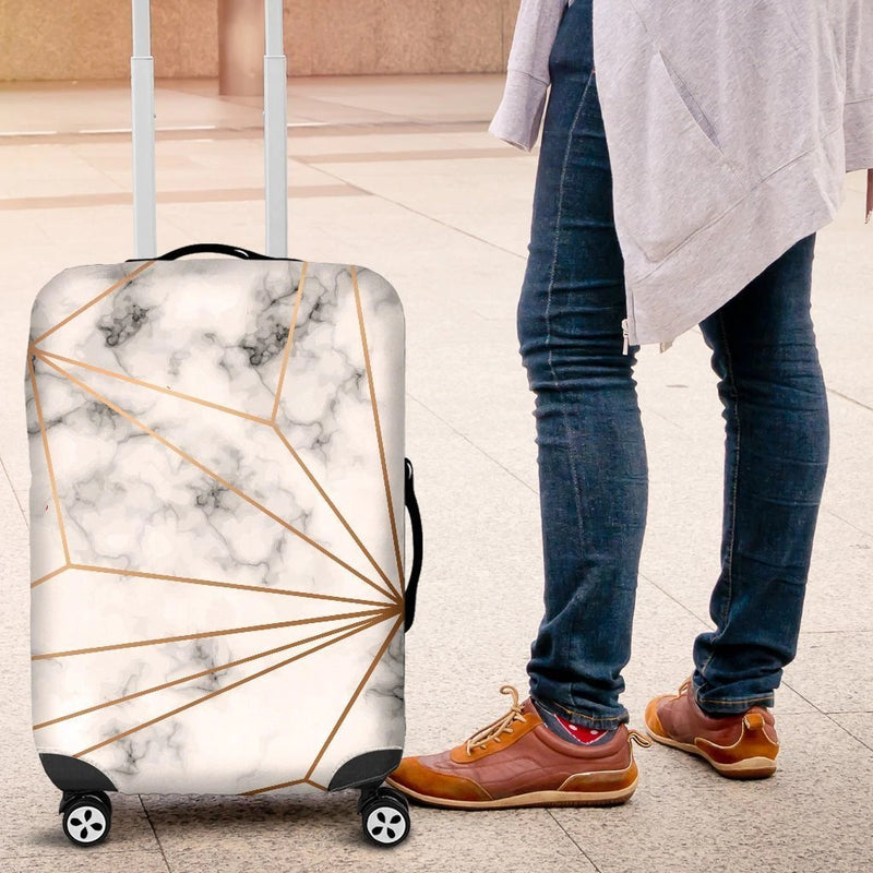 Gold Geometric Line Marble Luggage Cover Suitcase Protector Nearkii