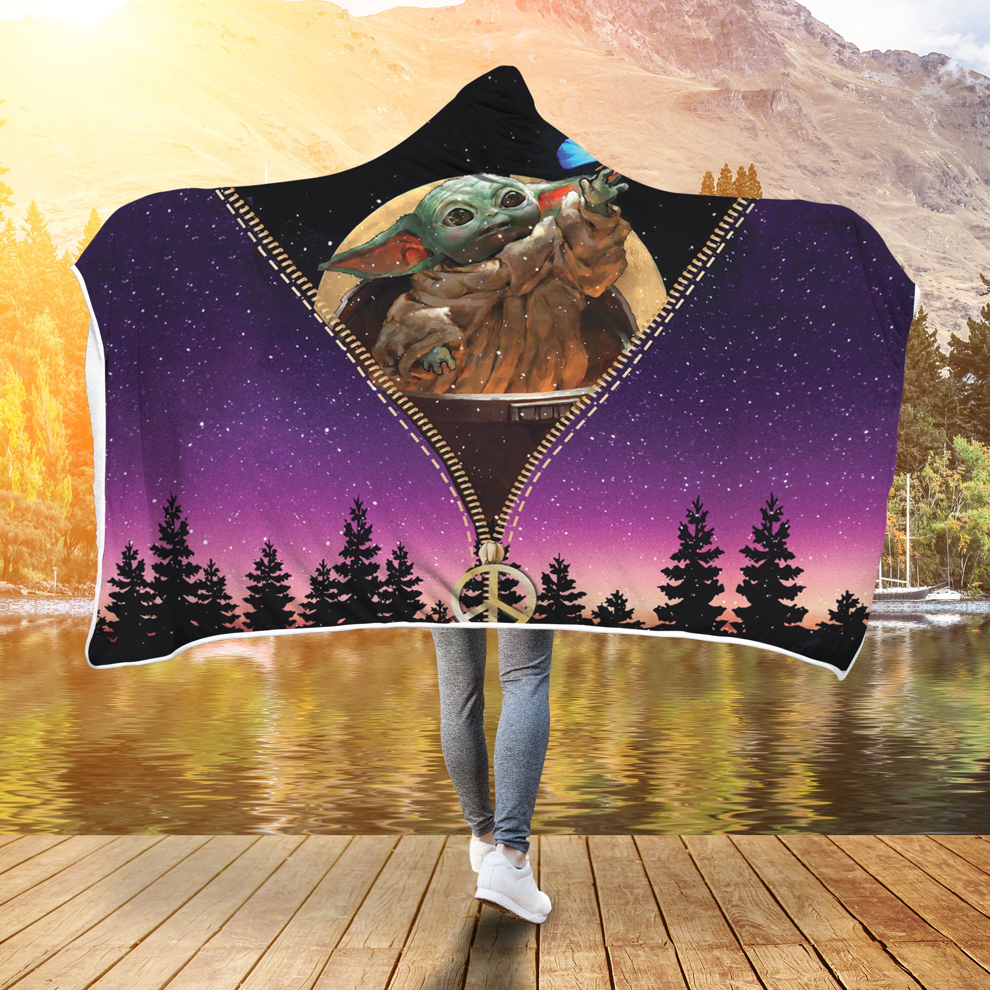 Baby Yoda Galaxy Zipper Economy Hooded Blanket