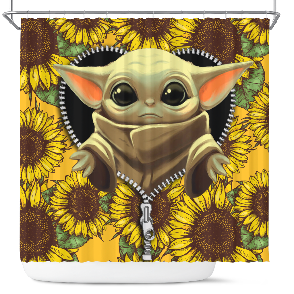 Baby Yoda Sunflower Zipper Shower Curtain