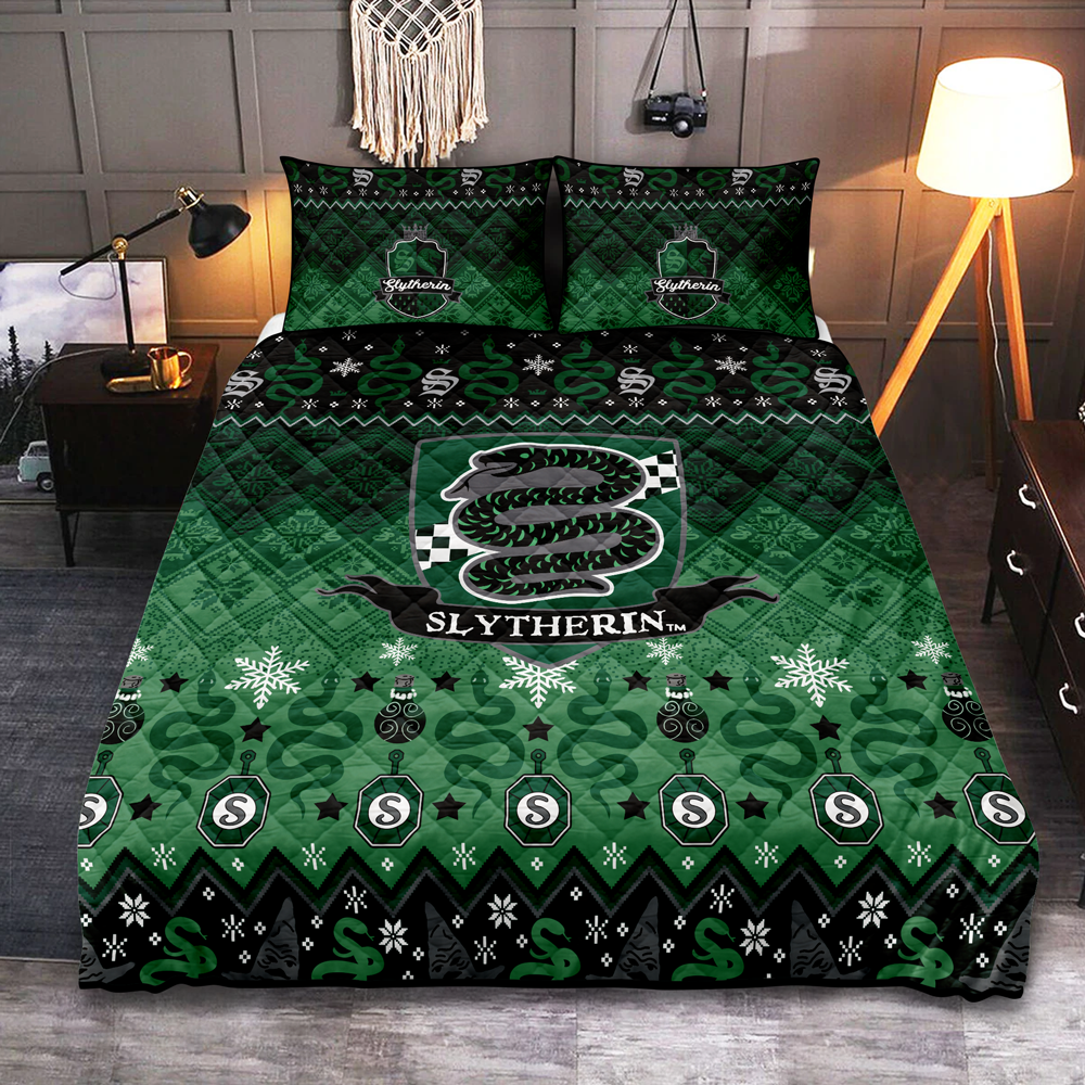 Harry Potter Slytherin Green Christmas Quilt Bed Sets