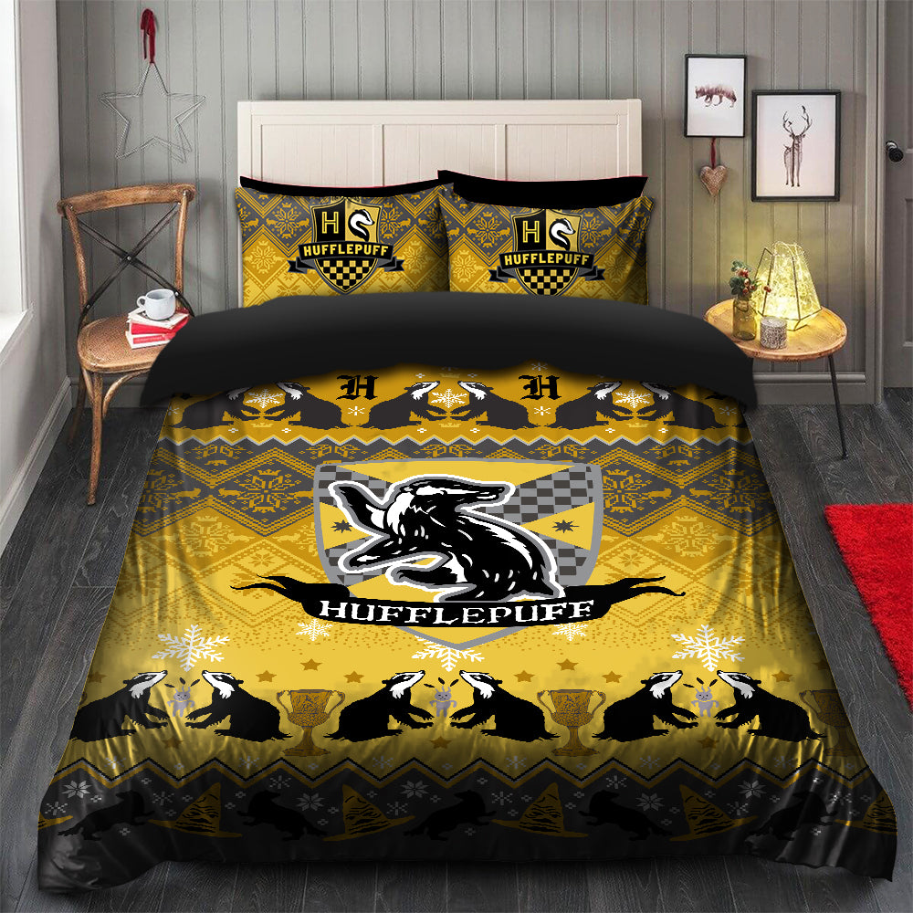 Harry Potter Hufflepuff Yellow Christmas Bedding Set Duvet Cover And 2