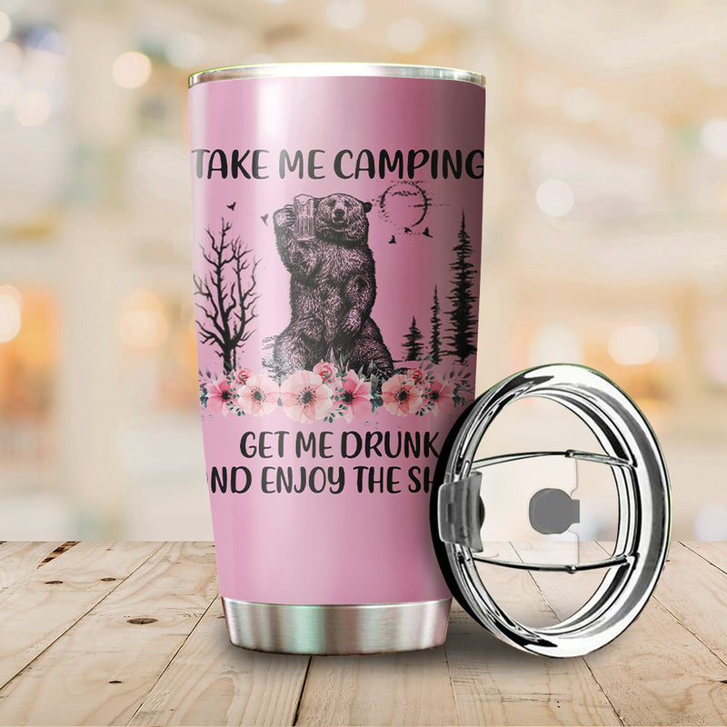 Gifts For Women Drunk Bear Camping Camfire Tumbler 2023 Nearkii