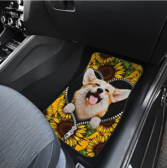 Cute Sunflower Corgi Car Floor Mats Custom Car Accessories Car Accessories For Corgi Onwers Nearkii