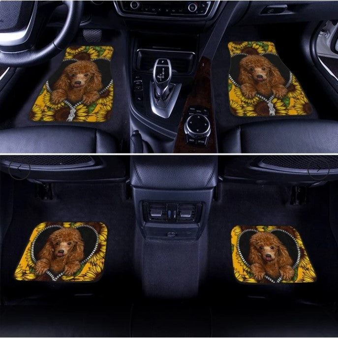 Cute Sunflower Poodle Car Floor Mats Car Accessories For Poodle Owners Nearkii