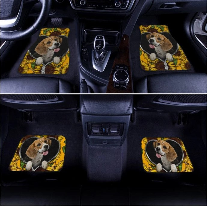 Lovely Sunflower Beagle Car Floor Mats Idea Car Decoration For Beagle Owners Nearkii