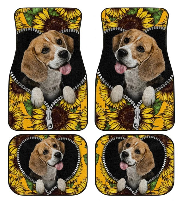 Lovely Sunflower Beagle Car Floor Mats Idea Car Decoration For Beagle Owners Nearkii