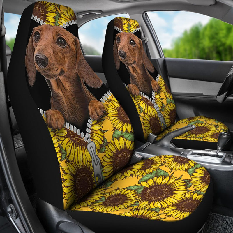 Sunflower Brown Dachshund Premium Custom Car Seat Covers Decor Protector