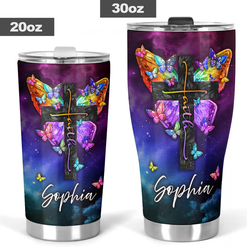 Faith Butterfly Personalized Stainless Steel Tumbler