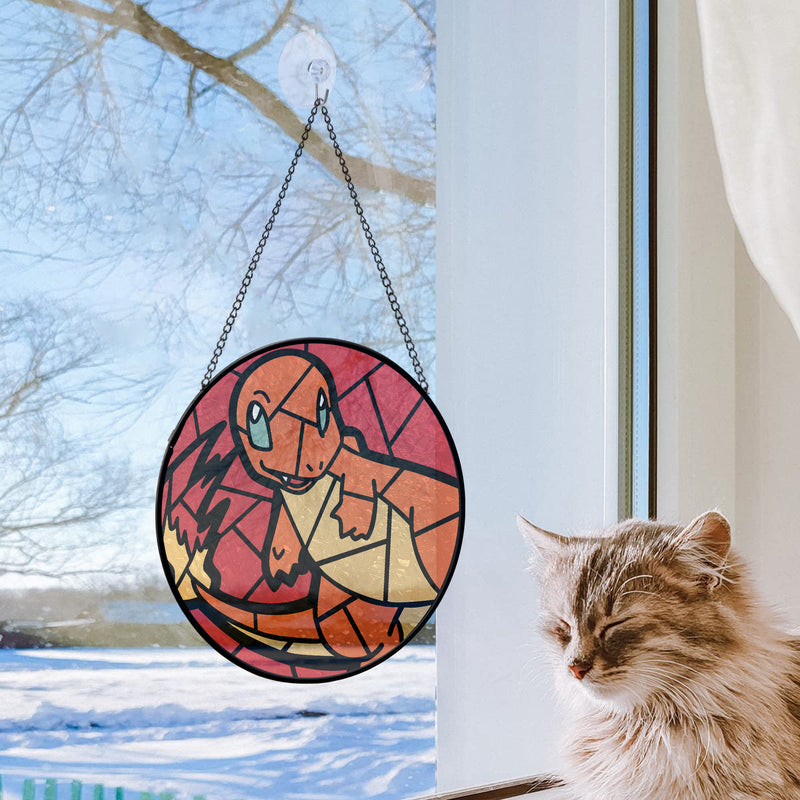 Charmander Pokemon Anime Round Stained Glass Window Hanging Panel Suncatcher