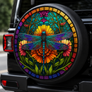 Stained Glass Of Colorful Dragonfly Jeep Car Spare Tire Cover