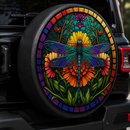 Stained Glass Of Colorful Dragonfly Jeep Car Spare Tire Cover