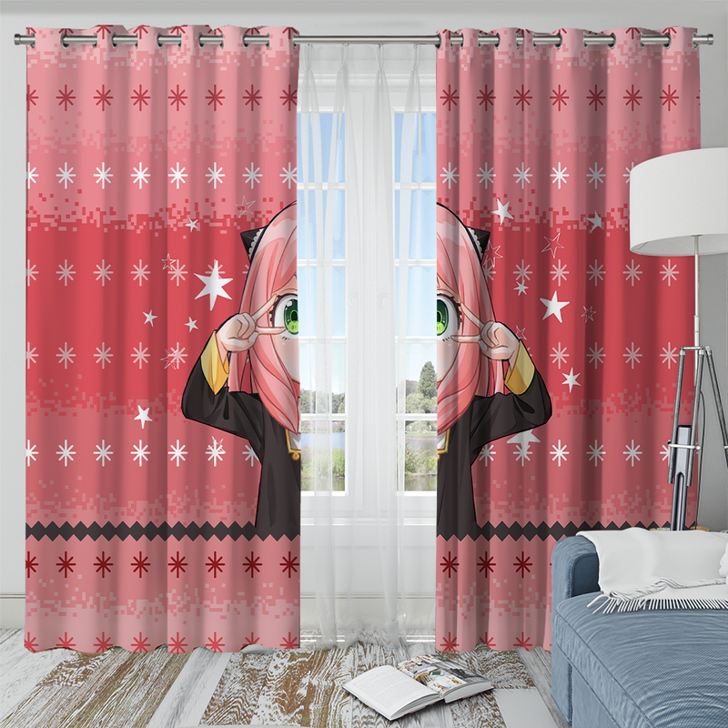 Anya Forger Spy X Family Pink Christmas Window Curtain