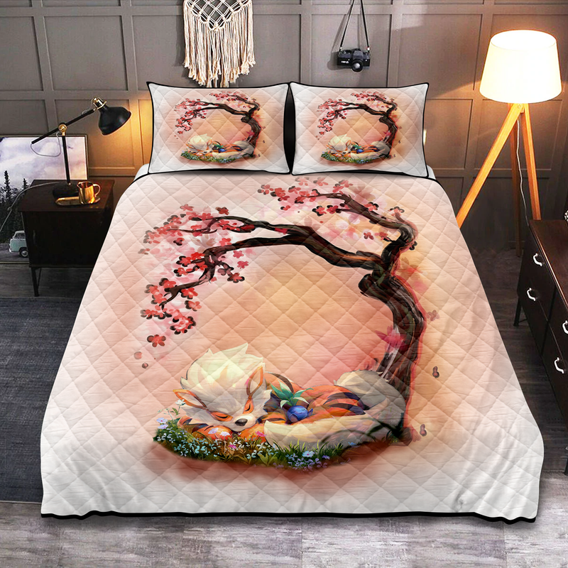 Arcanine Pokemon Sleep Cherry Blossom Quilt Bed Sets