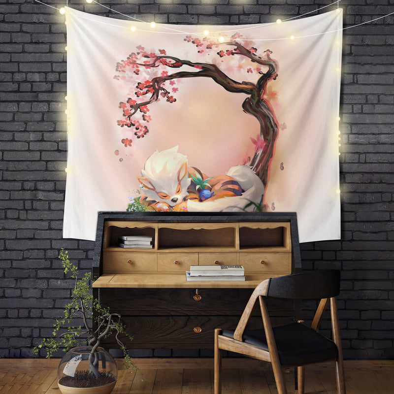 Arcanine Pokemon Sleep Cherry Blossom Tapestry Room Decor