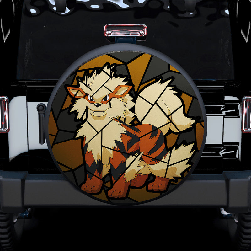 Arcanine Pokemon Stained Glass Car Spare Tire Covers Gift For Campers