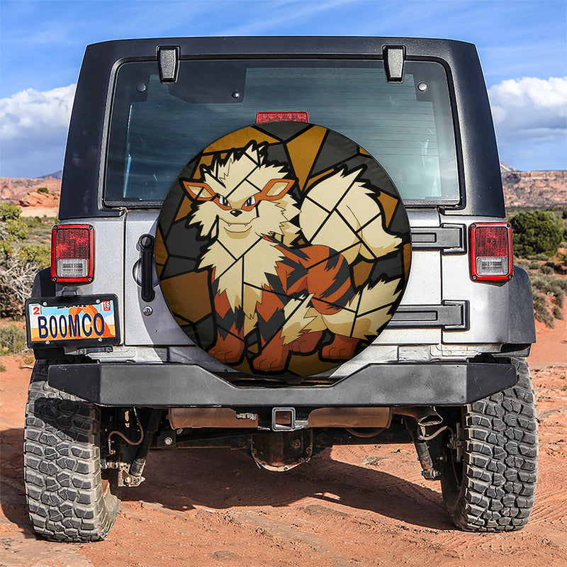 Arcanine Pokemon Stained Glass Car Spare Tire Covers Gift For Campers