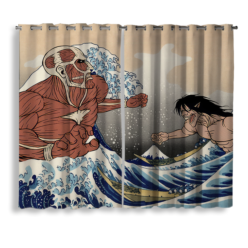 Attack On Titans The Great Wave Japan Anime Moonlight Window Curtain