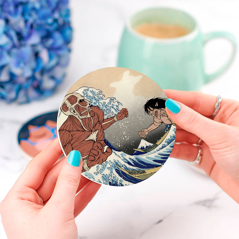 Attack On Titans The Great Wave Japan Anime Ceramic Drink Coasters