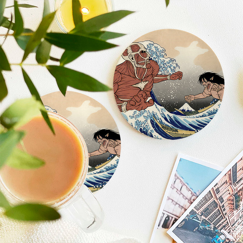 Attack On Titans The Great Wave Japan Anime Ceramic Drink Coasters