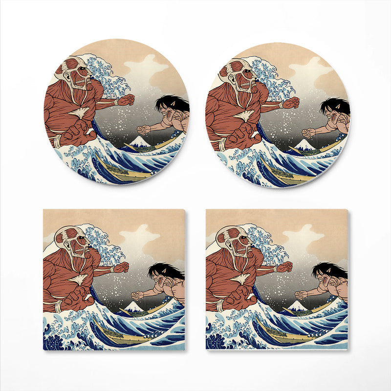 Attack On Titans The Great Wave Japan Anime Ceramic Drink Coasters