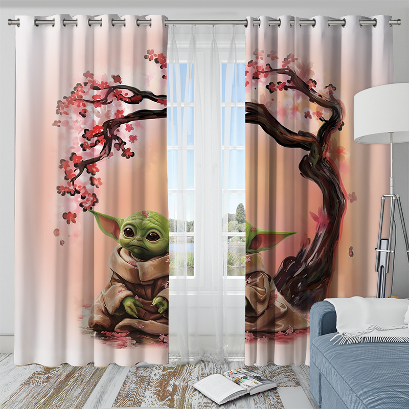 Baby Yoda Cherry Blossom Japan Window Curtain