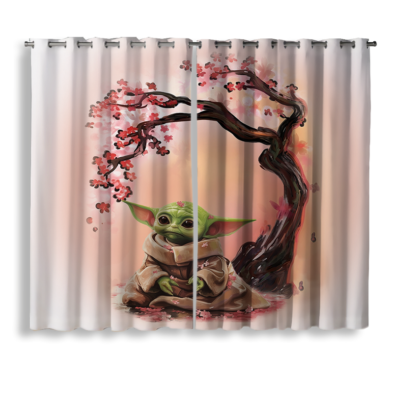 Baby Yoda Cherry Blossom Japan Window Curtain