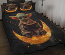Baby Yoda Reading On A Crescent Moon Quilt Bed Sets