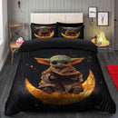 Baby Yoda Reading On A Crescent Moon Bedding Set