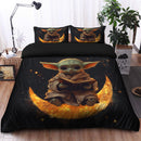 Baby Yoda Reading On A Crescent Moon Bedding Set