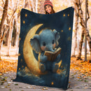 Baby Elephant Reading Moon Premium Blanket
