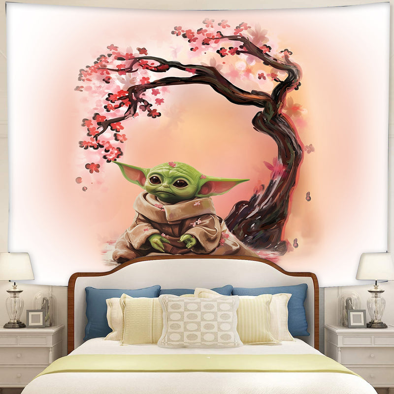 Baby Yoda Cherry Blossom Tapestry Room Decor
