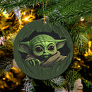 Baby Yoda Peeking Over Curtain Mica Circle Ornament