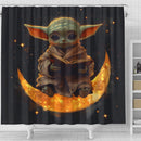 Baby Yoda Reading On A Crescent Moon Shower Curtain