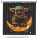Baby Yoda Reading On A Crescent Moon Shower Curtain