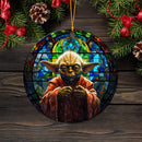 Baby Yoda Star War Stained Glass Mica Ornament Perfect Gift For Holiday