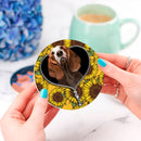 Basset Hound Sunflower Zipper Ceramic Drink Coasters