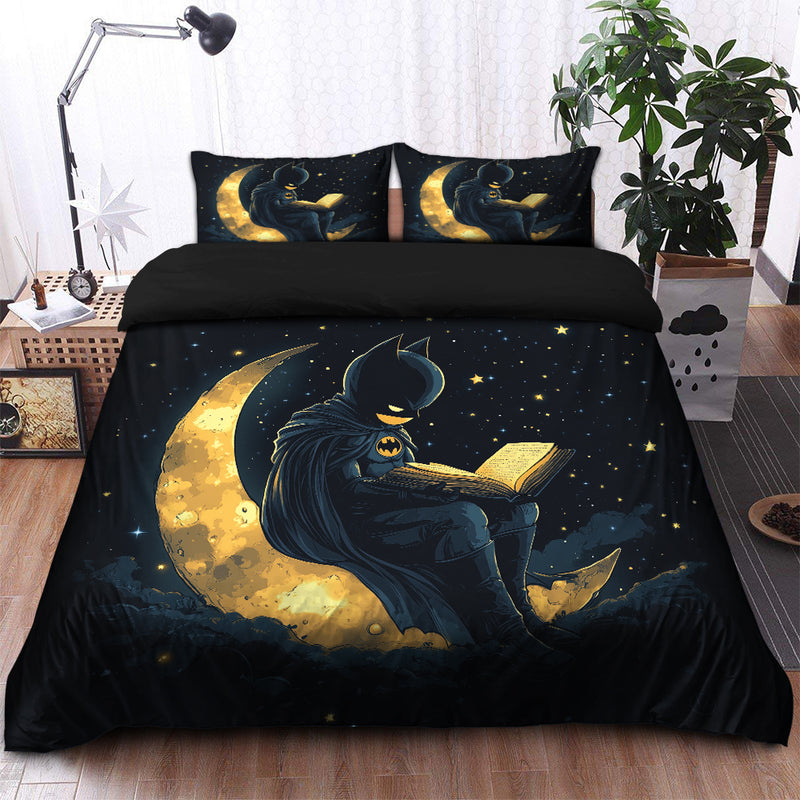 Batman Reading On A Crescent Moon Bedding Set Duvet Cover And 2 Pillowcases