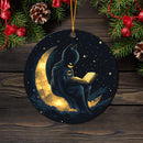 Batman Reading On A Crescent Moon Mica Circle Ornament