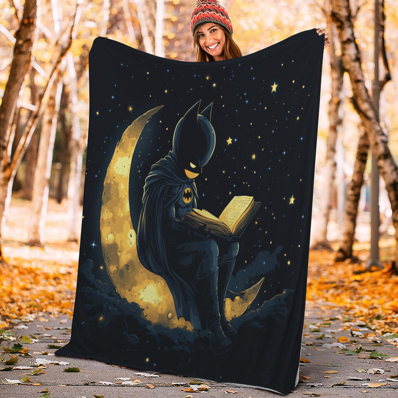 Batman Reading On A Crescent Moon Premium Blanket