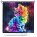 Beautiful Colorful Rainbow Cute Kitten On A Dark Sky Shower Curtain