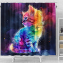 Beautiful Colorful Rainbow Cute Kitten On A Dark Sky Shower Curtain
