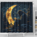Bigfoot Reading On A Crescent Moon Shower Curtain